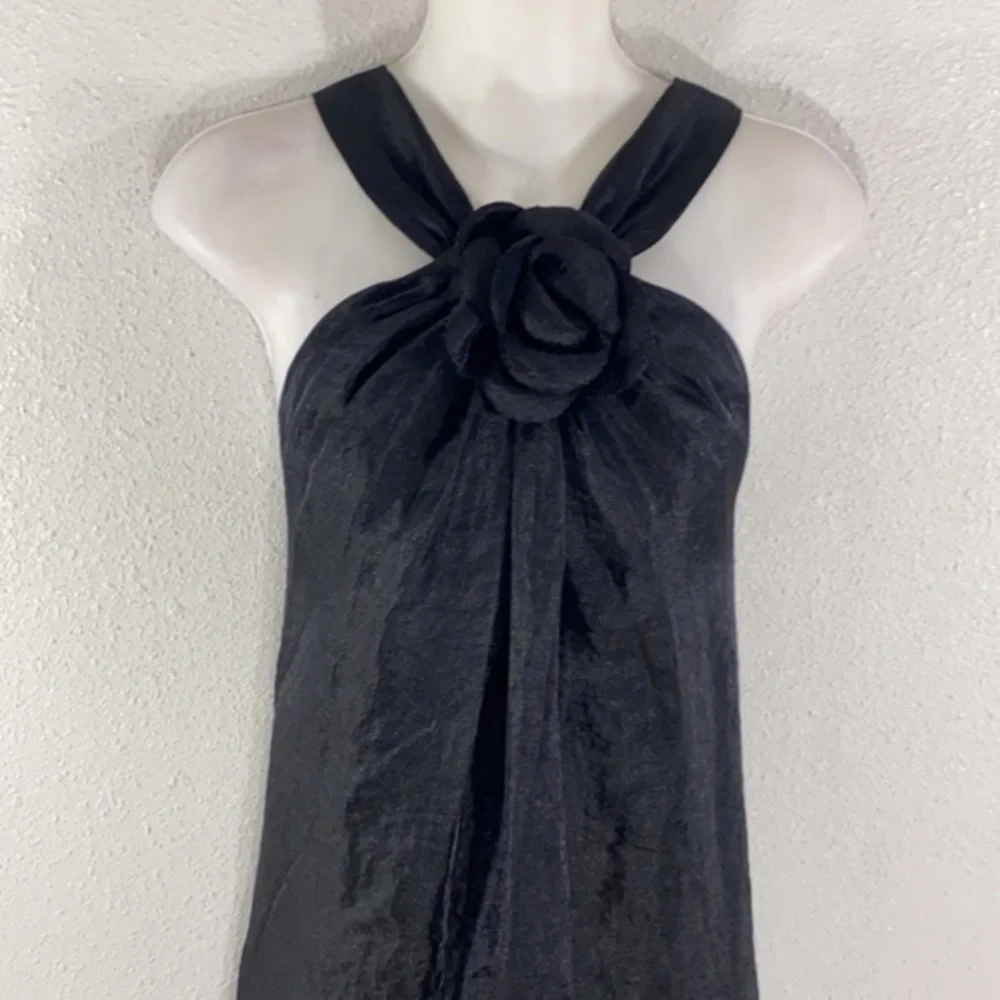 Cache black flower halter shift dress Medium M KK16